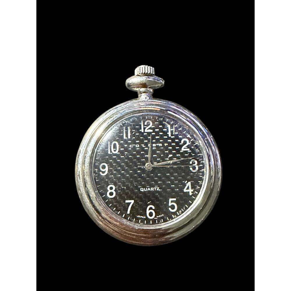 Colibri Quartz Pocket Watch Silver Tone Black Dial Arabic Numerals Japan Movt